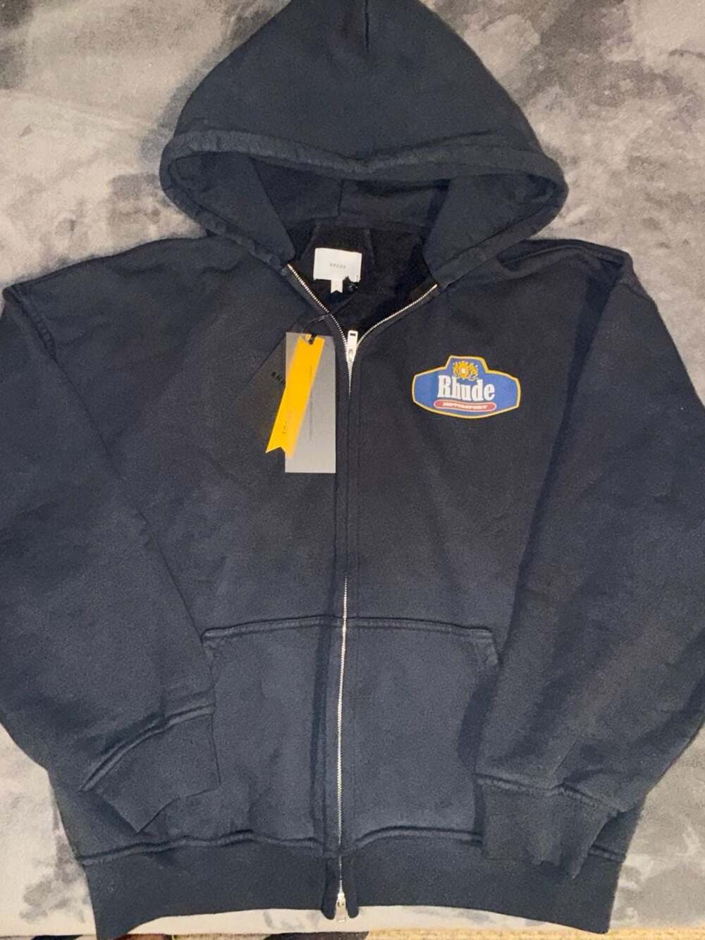 Rhude Racing Crest Zip-Up Hoodie Vintage Black Navy Size L